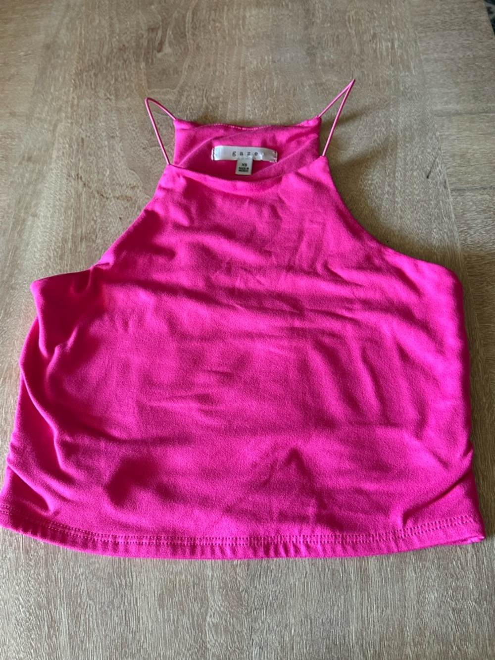 gaze Bright Hot Pink Halter Crop Tank